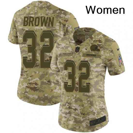 Womens Nike Cleveland Browns 32 Jim Brown Limited Camo 2018 Salute to Service NFL Jersey